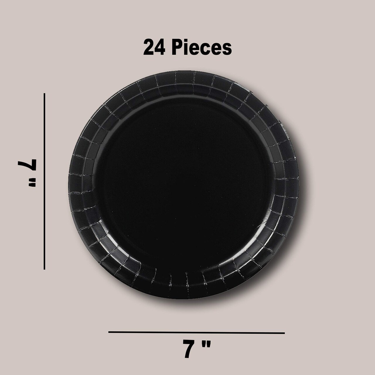 24 Count Black Color Round Paper Dessert Plates 7" Disposable Party Tableware